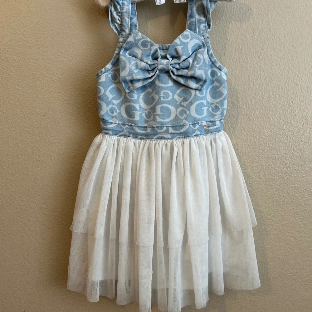 Guess Kids Toddler Dress Denim Tulle Tutu Bow Childs Small Size 4